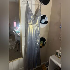 Iridescent light blue/periwinkle long formal dress